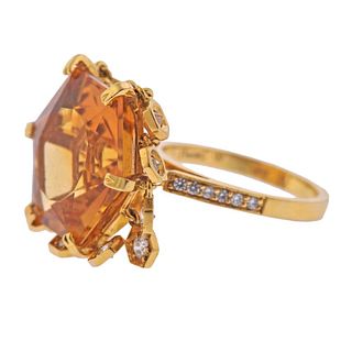 Piaget 18k Gold Diamond Citrine Charm Cocktail Ring
