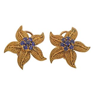 Verges Freres France 18k Gold Sapphire Earrings