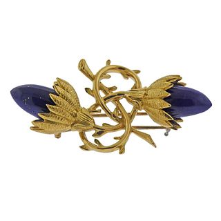 Tiffany & Co. Schlumberger 18k Gold Lapis Brooch Pin 