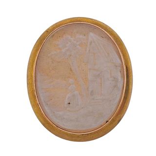 10k Gold Victorian Carved Cameo Brooch Pin 