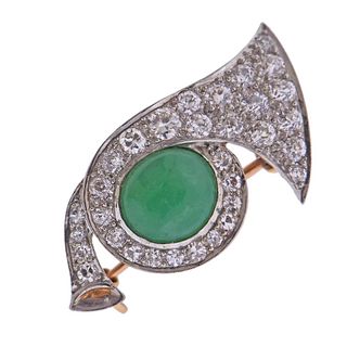 Antique 14k Platinum Victorian Diamond Jade Hunting Horn Bugle 