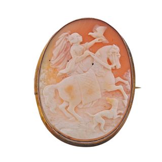Antique 14k Victorian Carved Cameo Brooch 