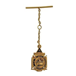 Antique Masonic 14k Gold Enamel Fob Pendant Locket