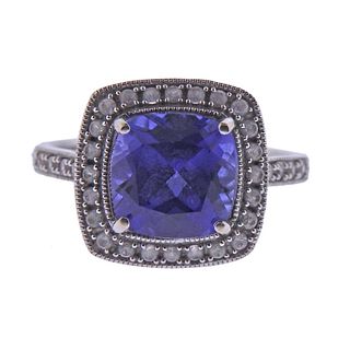 14k Gold Blue Stone Diamond Ring