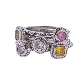 Sterling Silver Multicolor Cubic Zirconia Stackable Ring set of 5