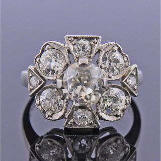 Art Deco Platinum Old Mine Diamond Engagement Ring