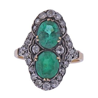 Antique 18k Gold Silver Diamond Emerald Ring
