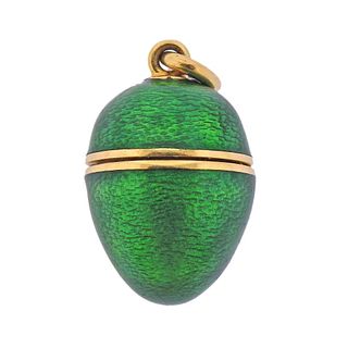 Victor Mayer 18k Gold Green Enamel Egg Pendant 