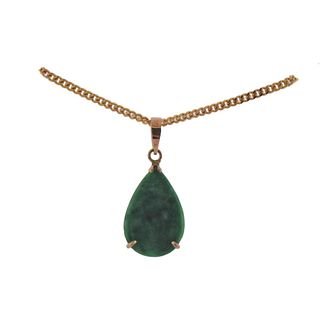 14k Gold Teardrop Jade Pendant Necklace