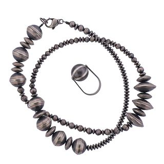 Sterling Silver Modernist Necklace & Ring Set