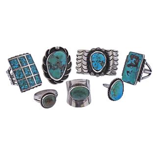 Lot of 7 Sterling Silver Turquoise Rings 