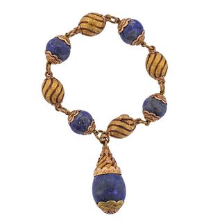 18k Gold Enamel Blue Stone Charm Bracelet