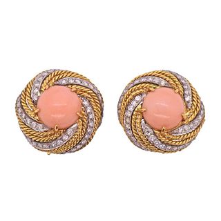Vourakis 18k Gold Coral Diamond Earrings