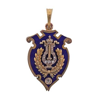 Faberge August Hollming Russian Gold Guilloche Enamel Diamond Locket Pendant