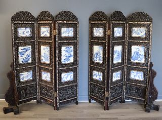 Magnificent 2 Piece Chinese Hardwood Screen