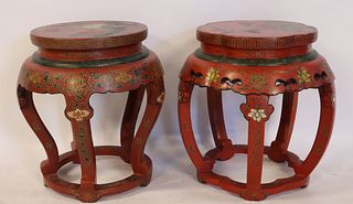 Antique Pair of Decorated Asian Lacquered Stands