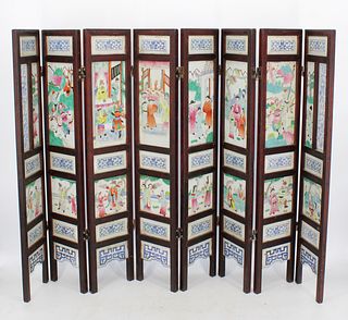 Chinese 8 Panel Enamel Decorated Table Screen