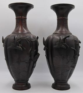 Pair of Japanese Meiji Bronze Vases.