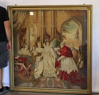 Large Framed Antique Pictorial Tapestry