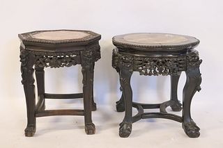 2 Antique Highly Carved Chinese Hardwood Stands