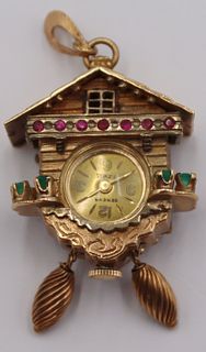 JEWELRY. 14kt Gold Cuckoo Clock Pendant