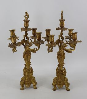 A Pair Of Louis XV Style Gilt Bronze Candelabra.