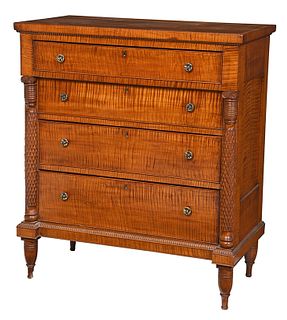 American Sheraton Tiger Maple Chest of Drawers