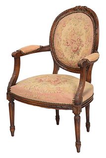 Louis XVI Style Carved Beechwood Open Armchair