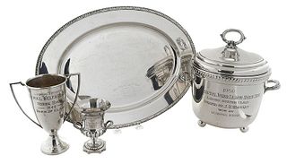 Four Pieces Horse Themed Silver Plate