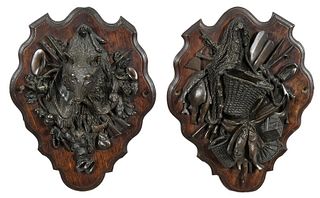 Two Patinated Bronze Hunting Trophy Wall Plaques