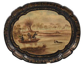 Large Oval Papier Mache Tray with Hunting Scene
