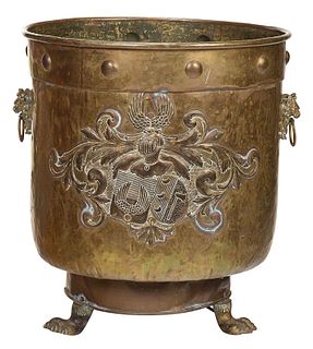Very Large Brass Repousse Firewood Bucket