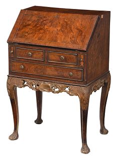 George II Style Carved Figured Walnut Ladies Desk
