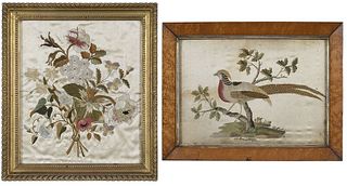 Two George III Framed Silk Embroideries
