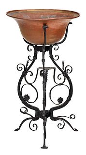 Wrought Iron Plant Stand with Copper Basin