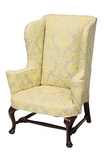 Queen Anne Style Upholstered Walnut Easy Chair