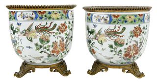 Pair of Chinese Famille Verte Porcelain Planters