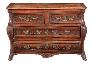Louis XIV Carved Walnut Bombe Commode
