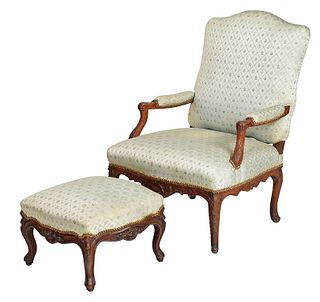 Louis XV Carved Open Armchair with Footstool