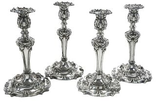 Set of Four Silver Plate Candlesticks