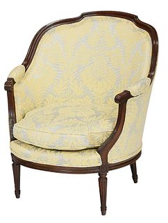 Louis XV Style Carved Walnut Upholstered Bergere