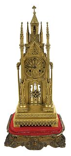 French Gothic Style Gilt Bronze Mantel Clock