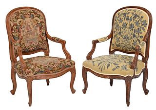 Pair Louis XV Style Carved Open Armchairs