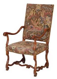 Flemish Baroque Style Needlework Open Armchair
