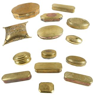 Group 14 Engraved Brass Tobacco and Related Boxes