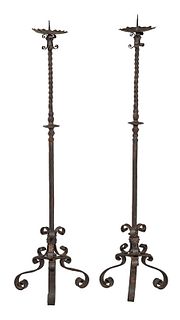 Pair Baroque/Style Wrought Iron Torchieres