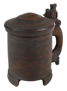 Early Carved Wood Tankard