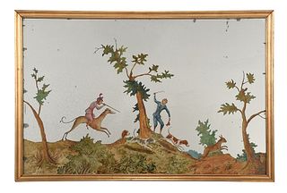 Reverse Painted Mirror of Monkeys and Dogs