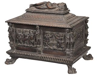 Roman Style Sarcophagus Form Figural Carved Coffer