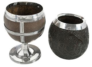 Coconut Goblet and Cup with English Silver Mounts